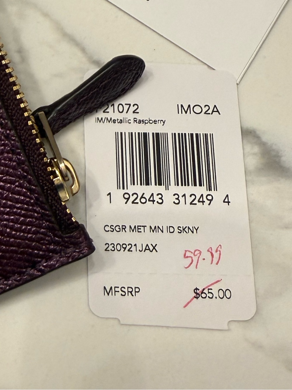 Coach Metallic Raspberry Leather Zip Card Case with Key Ring
